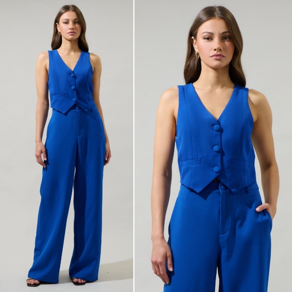 🆕️ Sugarlips Chelsea Button Up Cropped Vest in Navy Blue - Picture 1 of 10